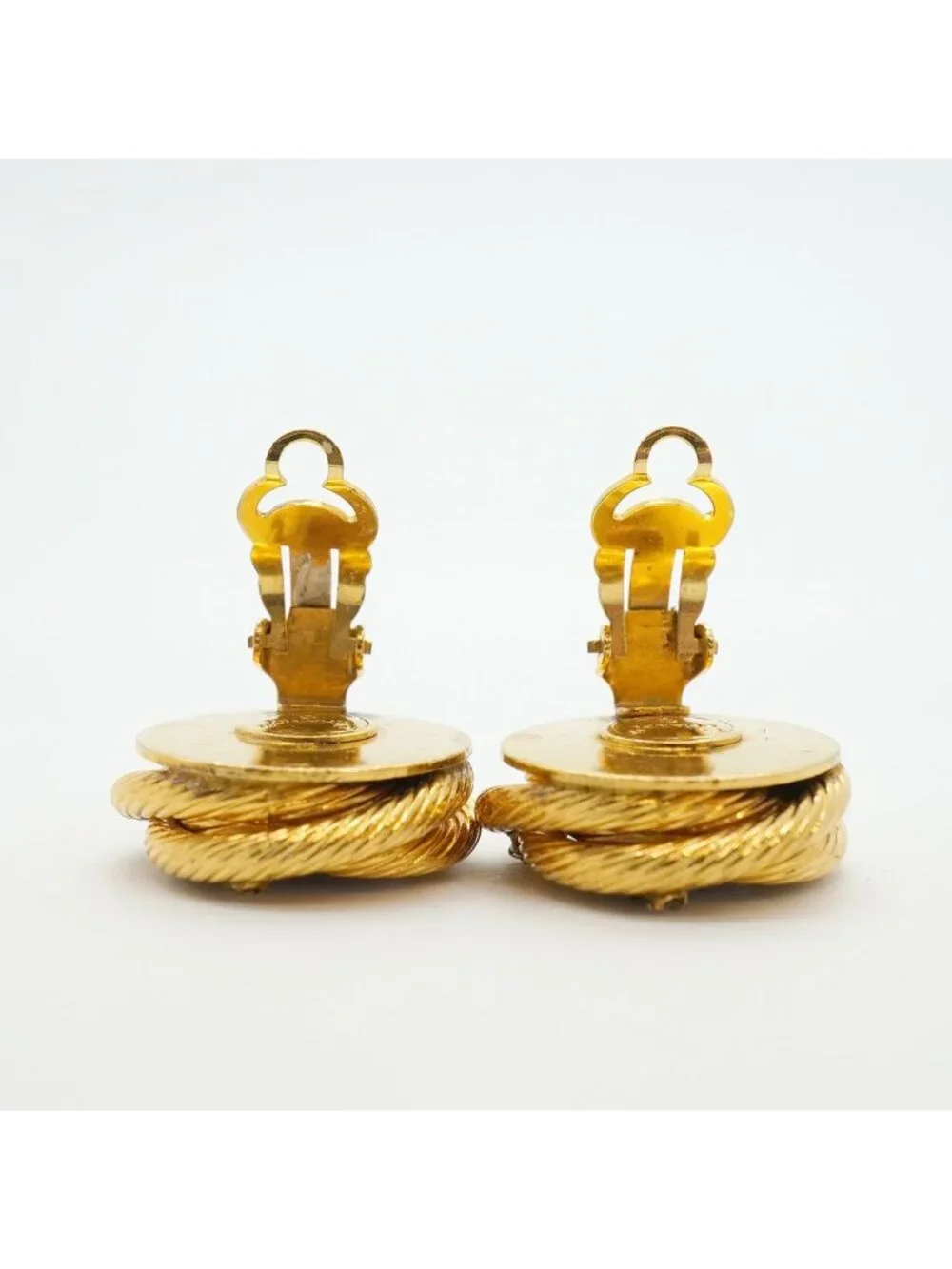 Chanel Earrings Vintage Round Circle Gold Plated Rhinestone Gripoix Blue
